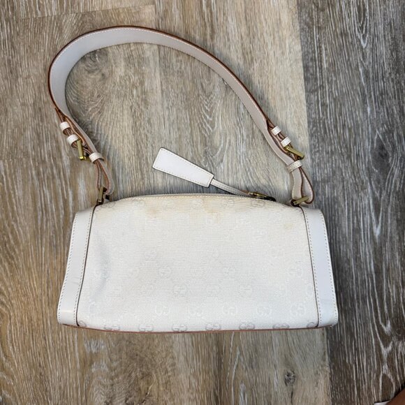 Gucci Handbags - GUCCI- White Vintage Zip Shoulder Bag GG Canvas with Leather
